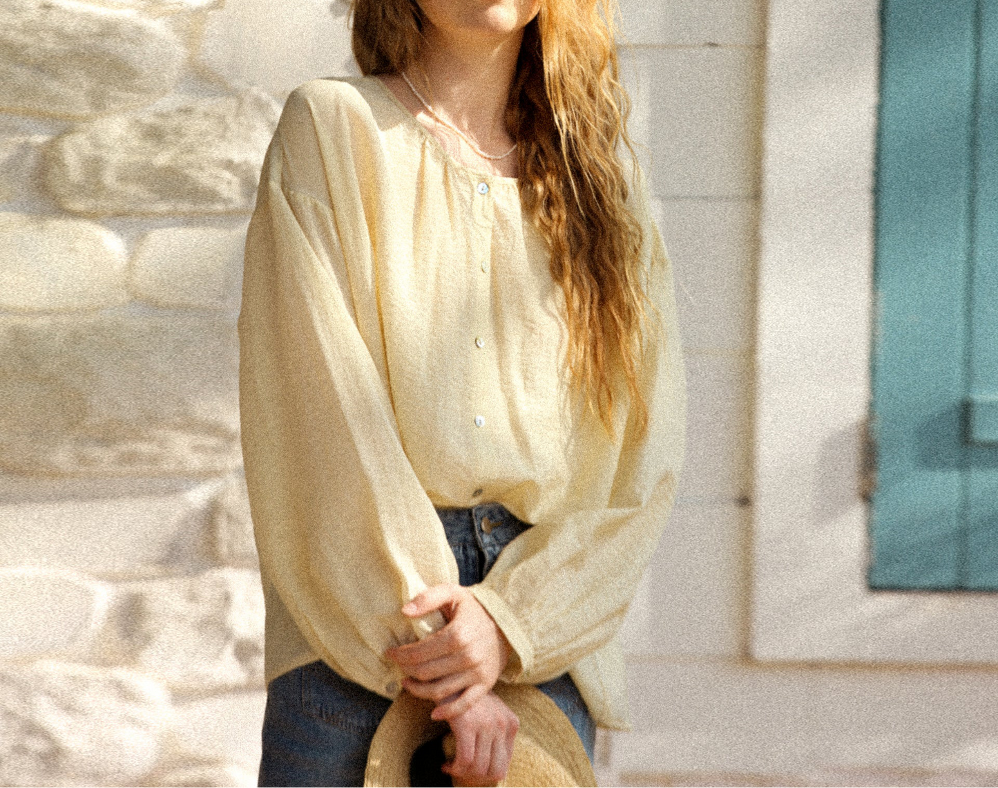 Loose Cotton Linen Round Neck Long Sleeve Blouse