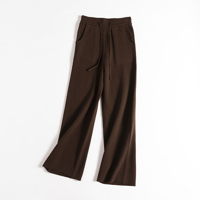 Thick soft Wool Drawstring High Waist Straight Wide Leg Pants