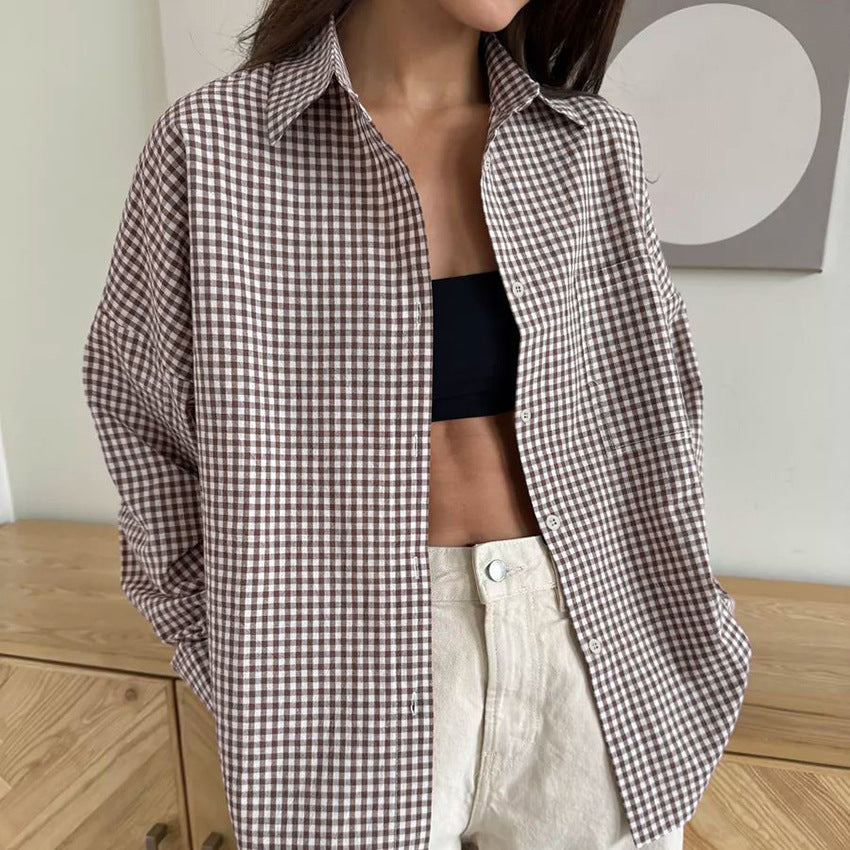 Pure Cotton Plaid Simple Loose Women's Shirt