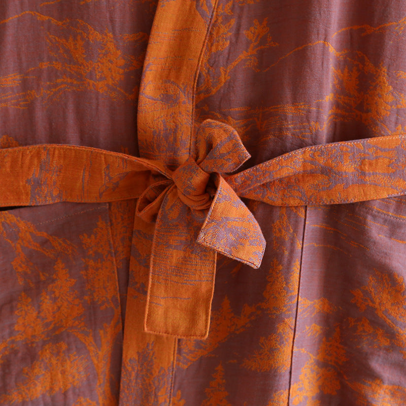 Cotton Loose Bathrobe Lace Bathrobe Double Jacquard Pajamas