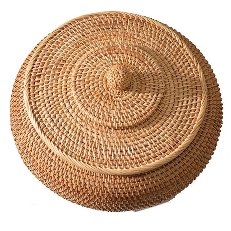 Rattan Hand-Woven Wicker Basket with Lid