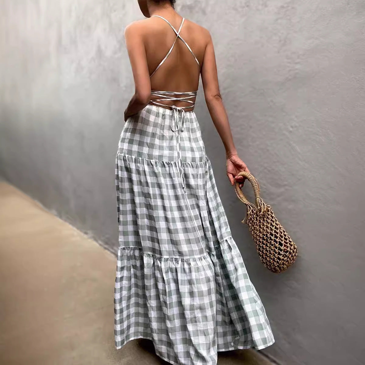 Backless Tied Cotton Linen Dress
