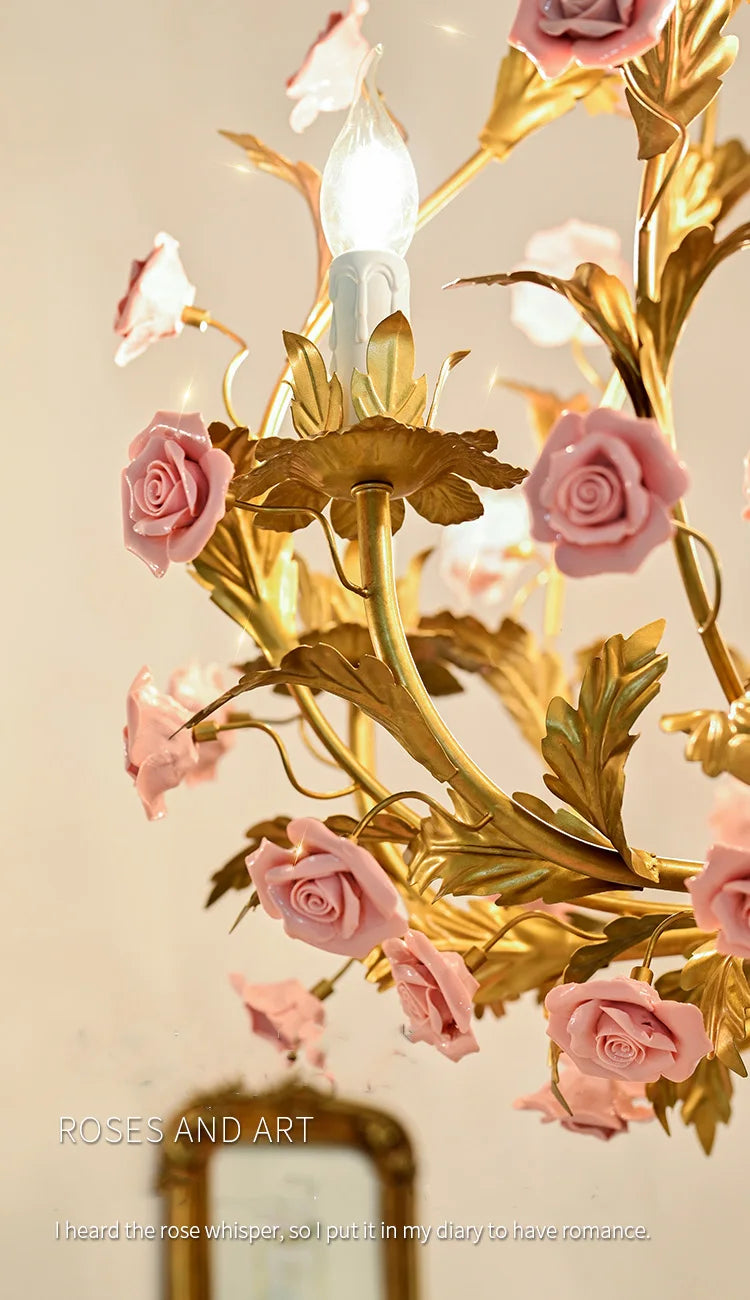 Floral Led Rose Copper Ceramic Chandelier