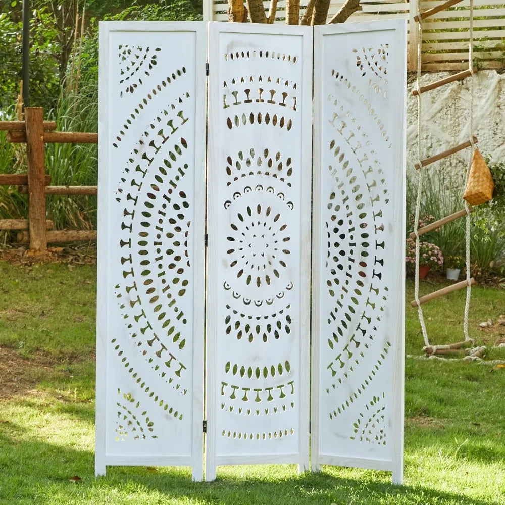Folding Room Divider Wood Carved Privacy Screen