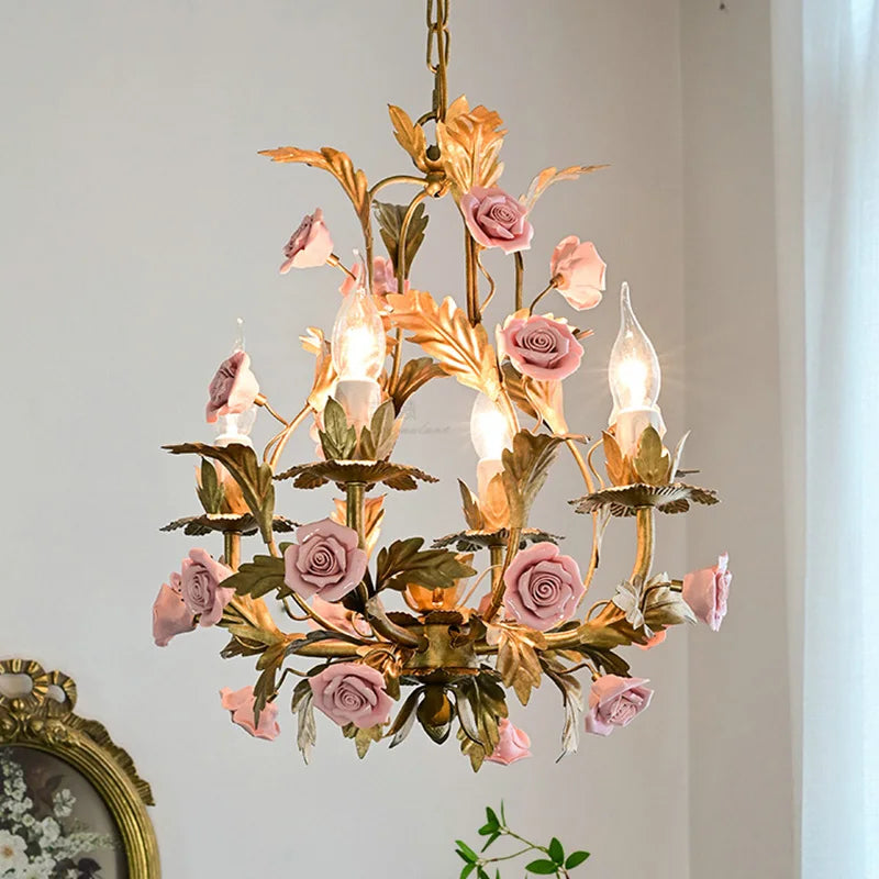 Floral Led Rose Copper Ceramic Chandelier