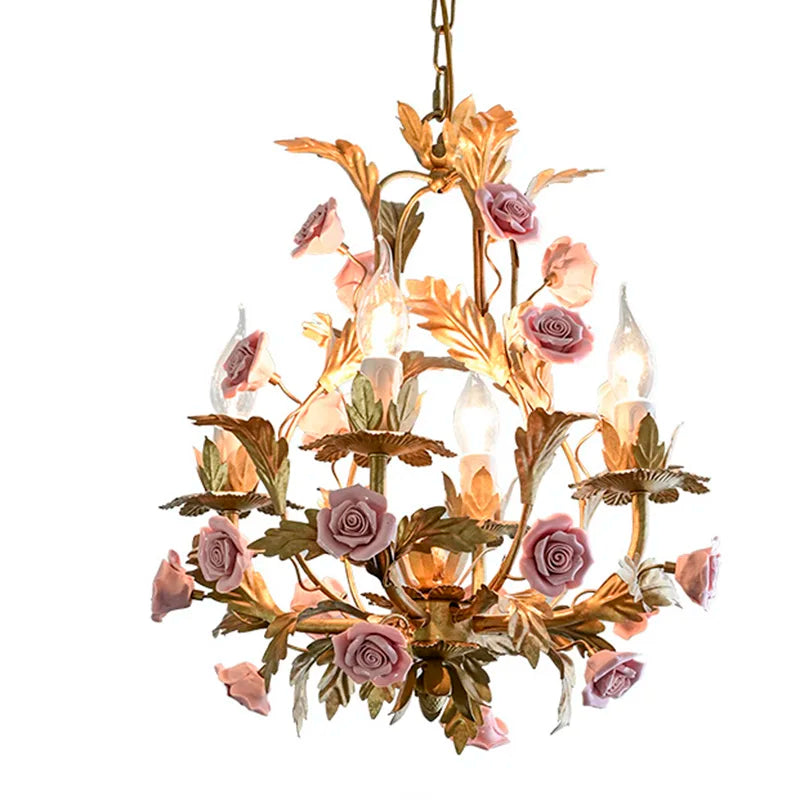 Floral Led Rose Copper Ceramic Chandelier