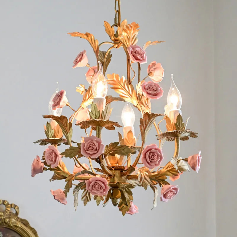 Floral Led Rose Copper Ceramic Chandelier