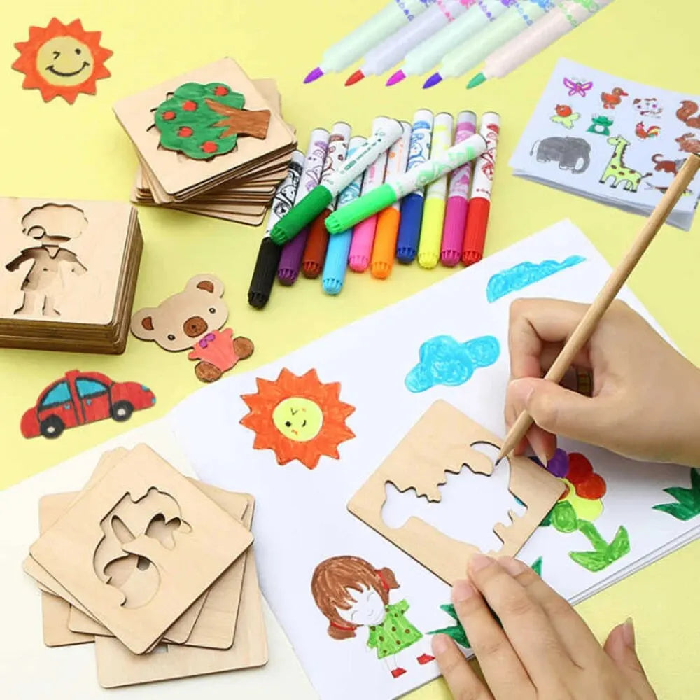 20pcs Wooden Montessori Drawing Painting Template