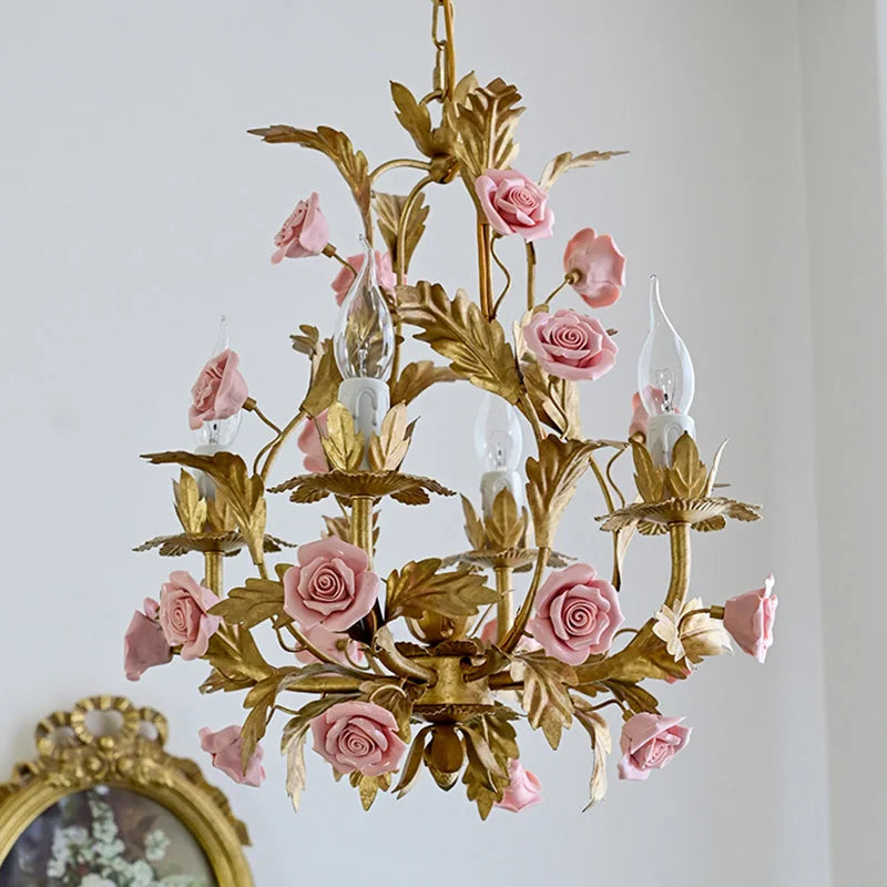 Floral Led Rose Copper Ceramic Chandelier