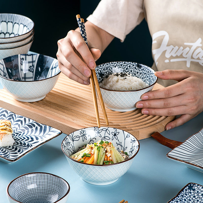 Japanese Blue & White Rice Bowl Ceramic Tableware