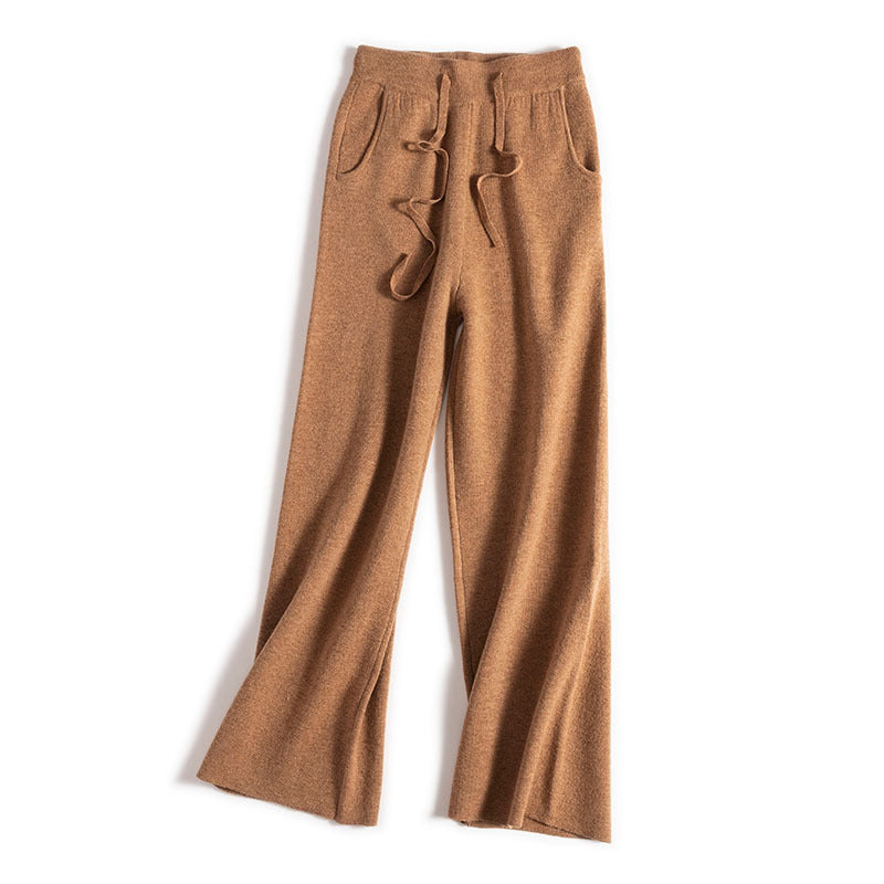 Thick soft Wool Drawstring High Waist Straight Wide Leg Pants