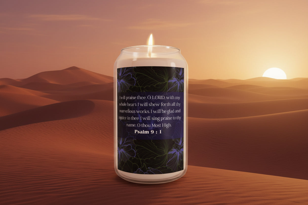 Psalm 9:1 Scripture Scented Soy Candle — 13.75 oz