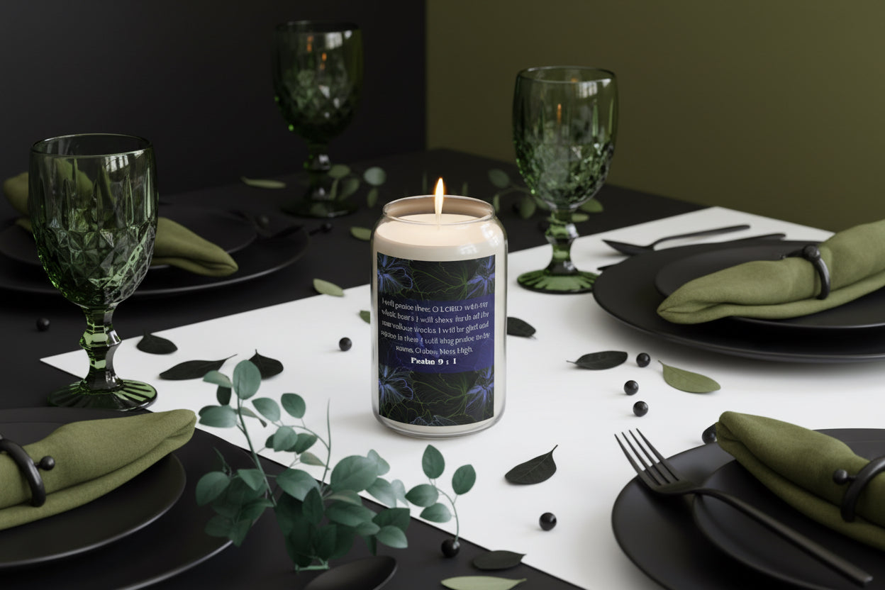 Psalm 9:1 Scripture Scented Soy Candle — 13.75 oz