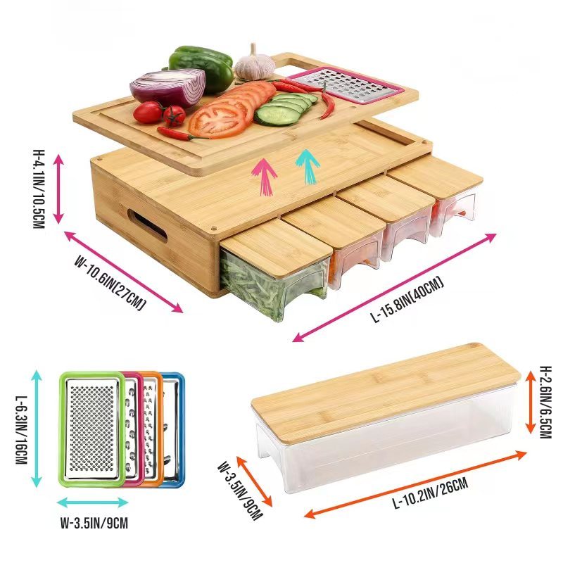 Bamboo Vegetable Cutting Board With Storage Box