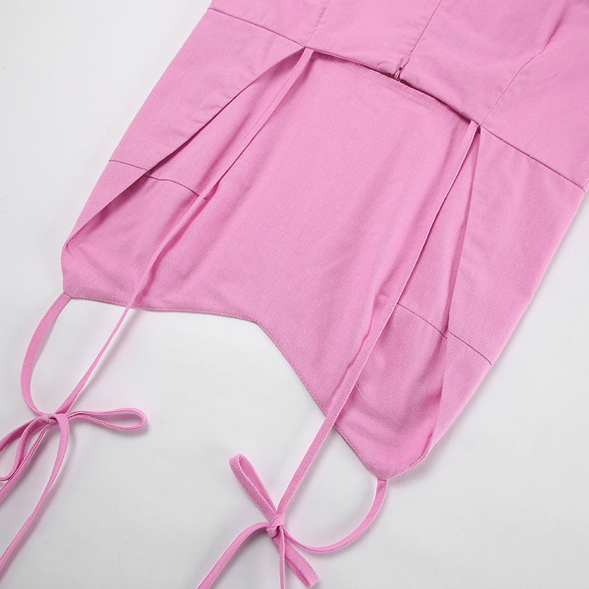 Cotton & Linen Backless Pink Dress