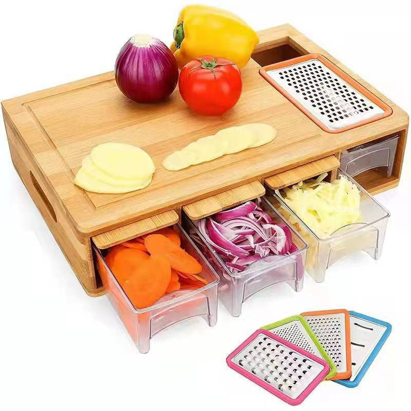 Bamboo Vegetable Cutting Board With Storage Box