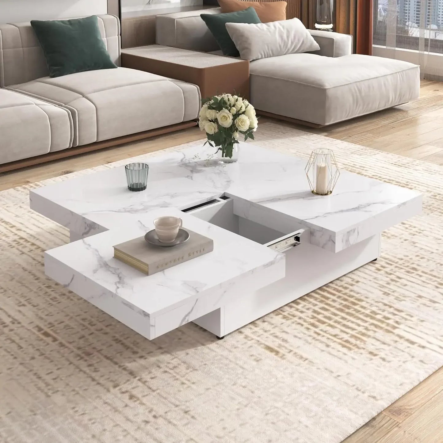 Sliding Top Square Coffee Table