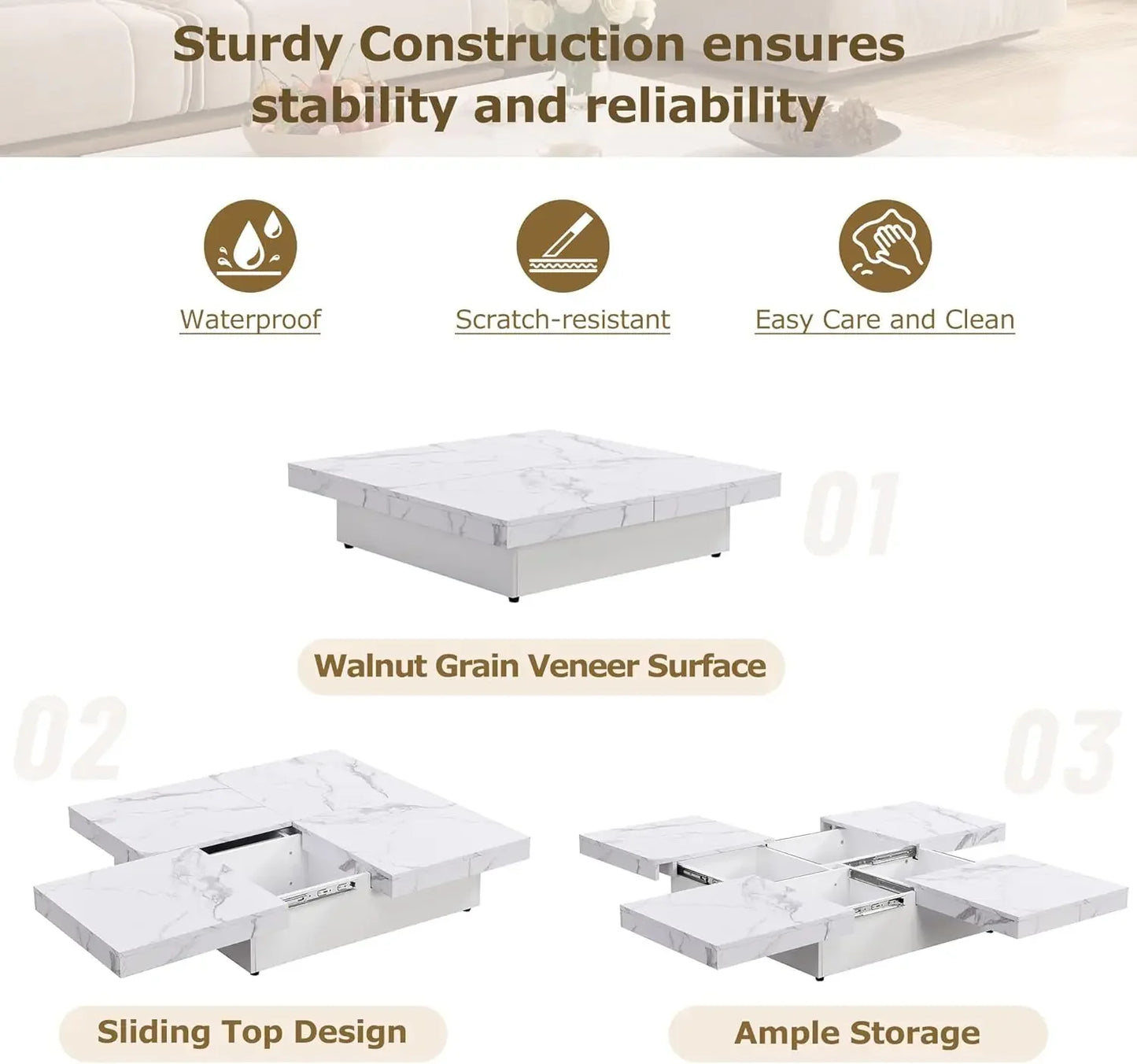Sliding Top Square Coffee Table