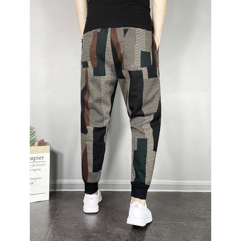 Men's Fashion Color Matching Woolen Tapered Casual Pants