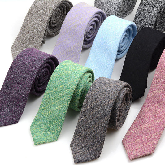 6cm Solid Color Cotton & Linen Men's Casual Narrow Tie