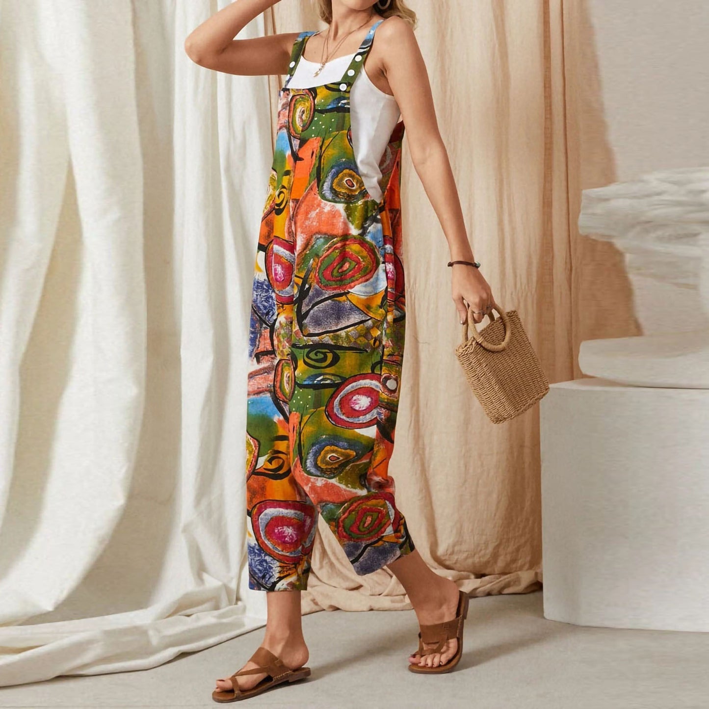 Loose Cotton And Linen Jumpsuit
